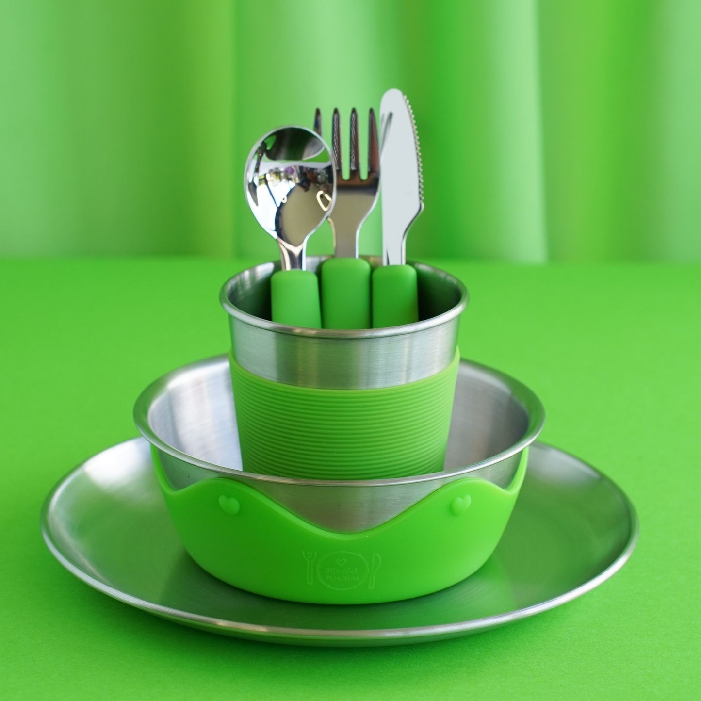 Kids Stainless Steel Mealtime Essentials Set + 2 Section Plates (Save 15%)