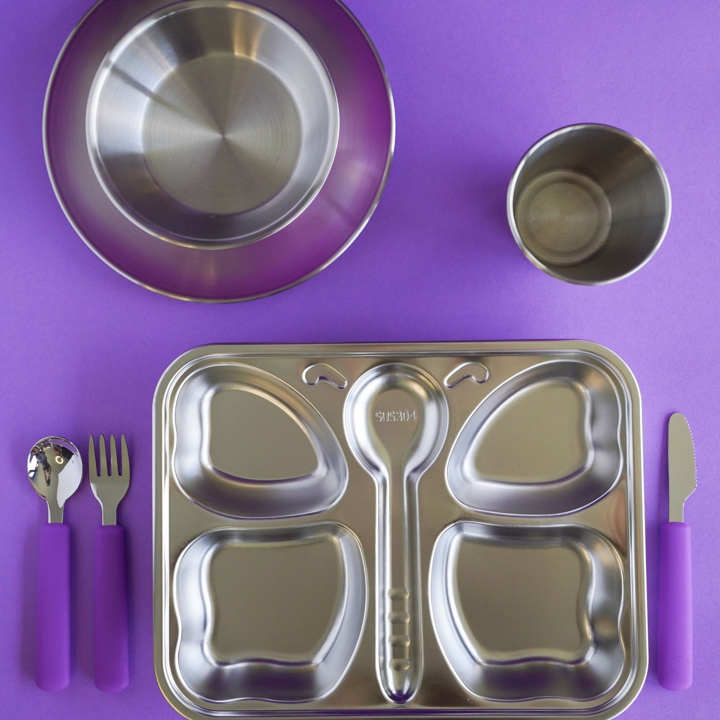 Kids Stainless Steel Mealtime Essentials Set + 1 Section Plate (Save 10%)