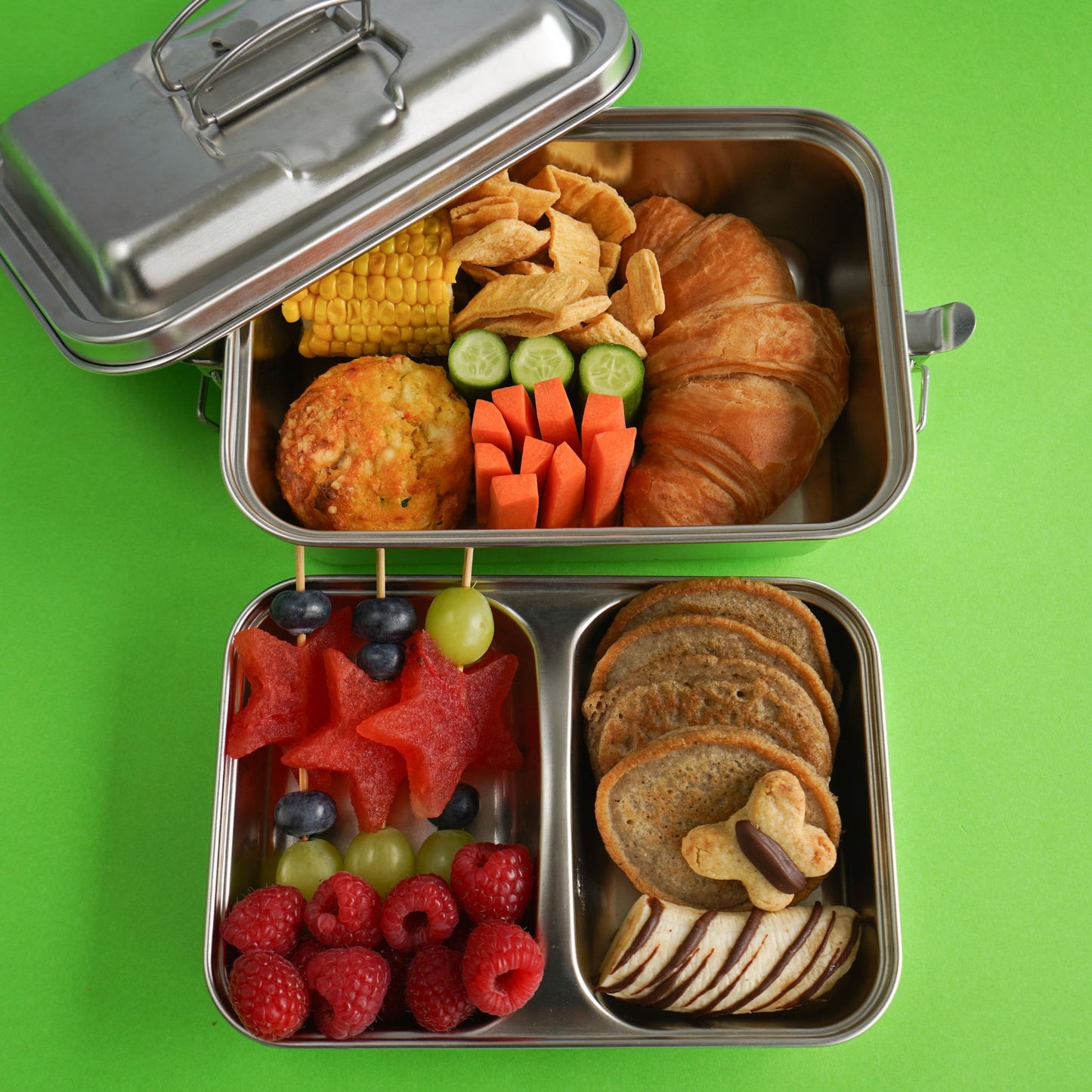 NEW Stainless Steel Double Layer 1800ml Lunchbox with Handles (PRE ORDER ONLY)