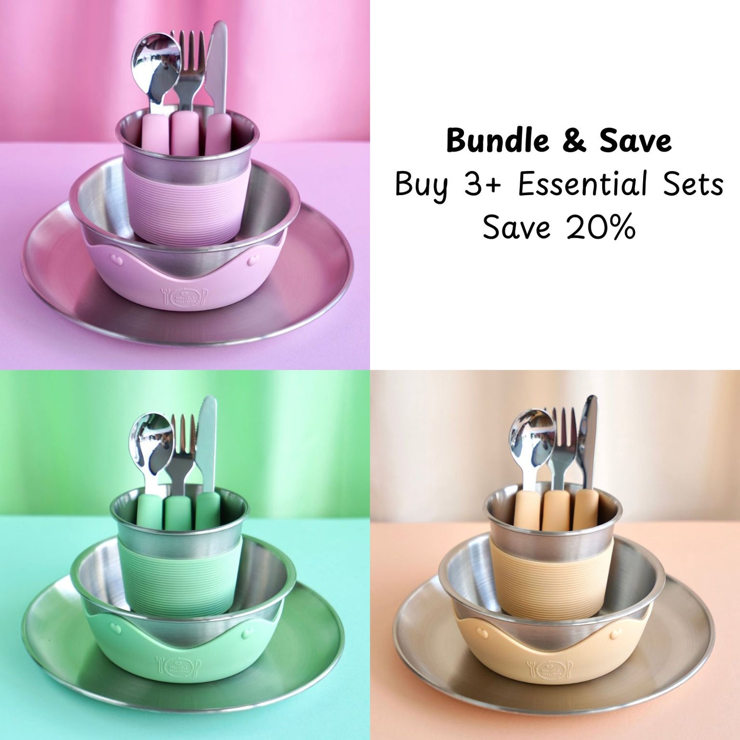 Kids Stainless Steel Mealtime Essentials Set PASTELS (Save 10%)