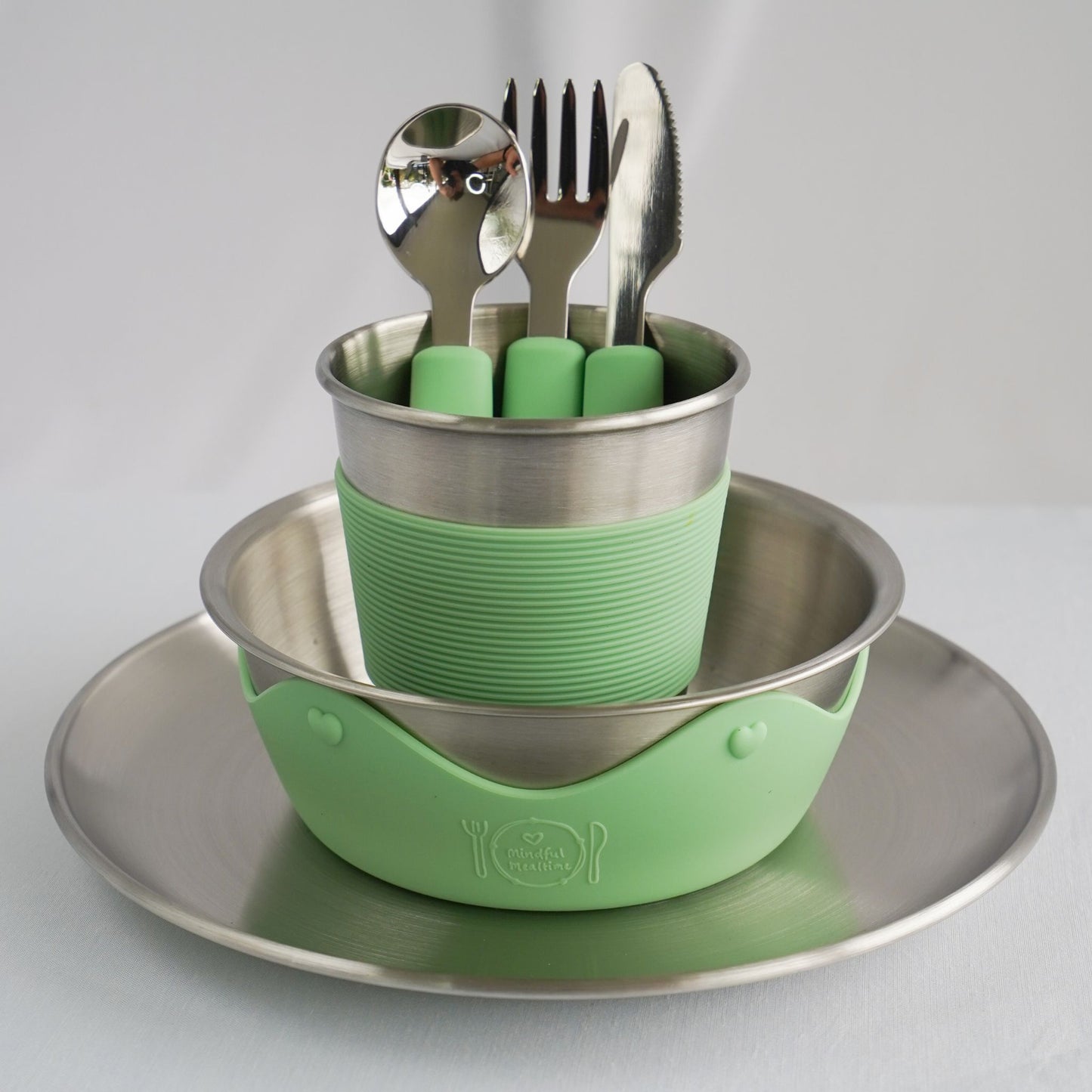 Kids Stainless Steel Mealtime Essentials Set + 2 Section Plates (Save 15%)