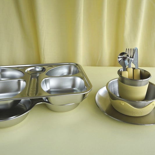 Kids Stainless Steel Mealtime Essentials Set PASTELS + 2 Section Plates (Save 15%)