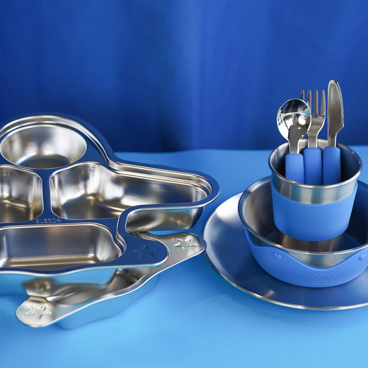 Kids Stainless Steel Mealtime Essentials Set + 2 Section Plates (Save 15%)