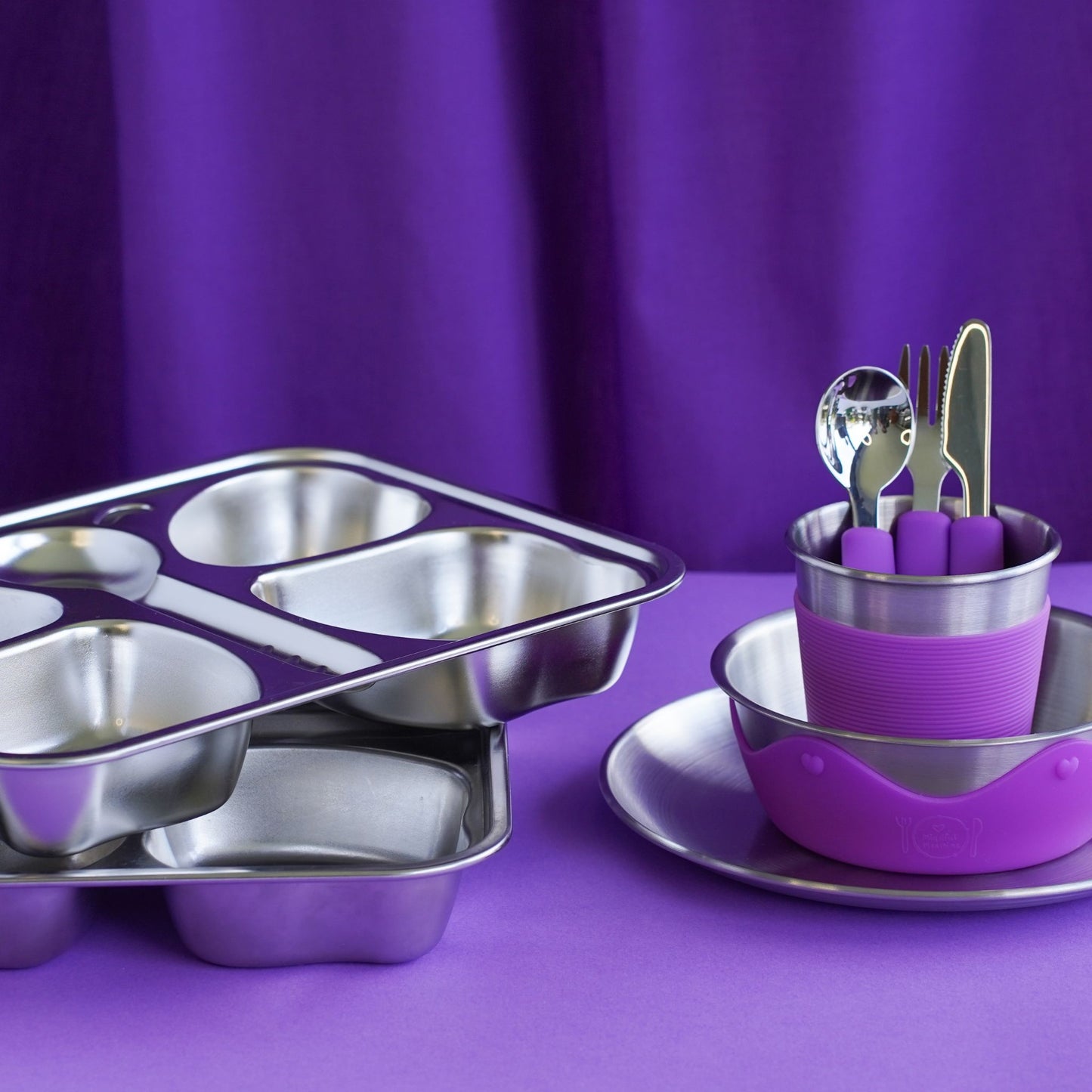 Kids Stainless Steel Mealtime Essentials Set + 2 Section Plates (Save 15%)