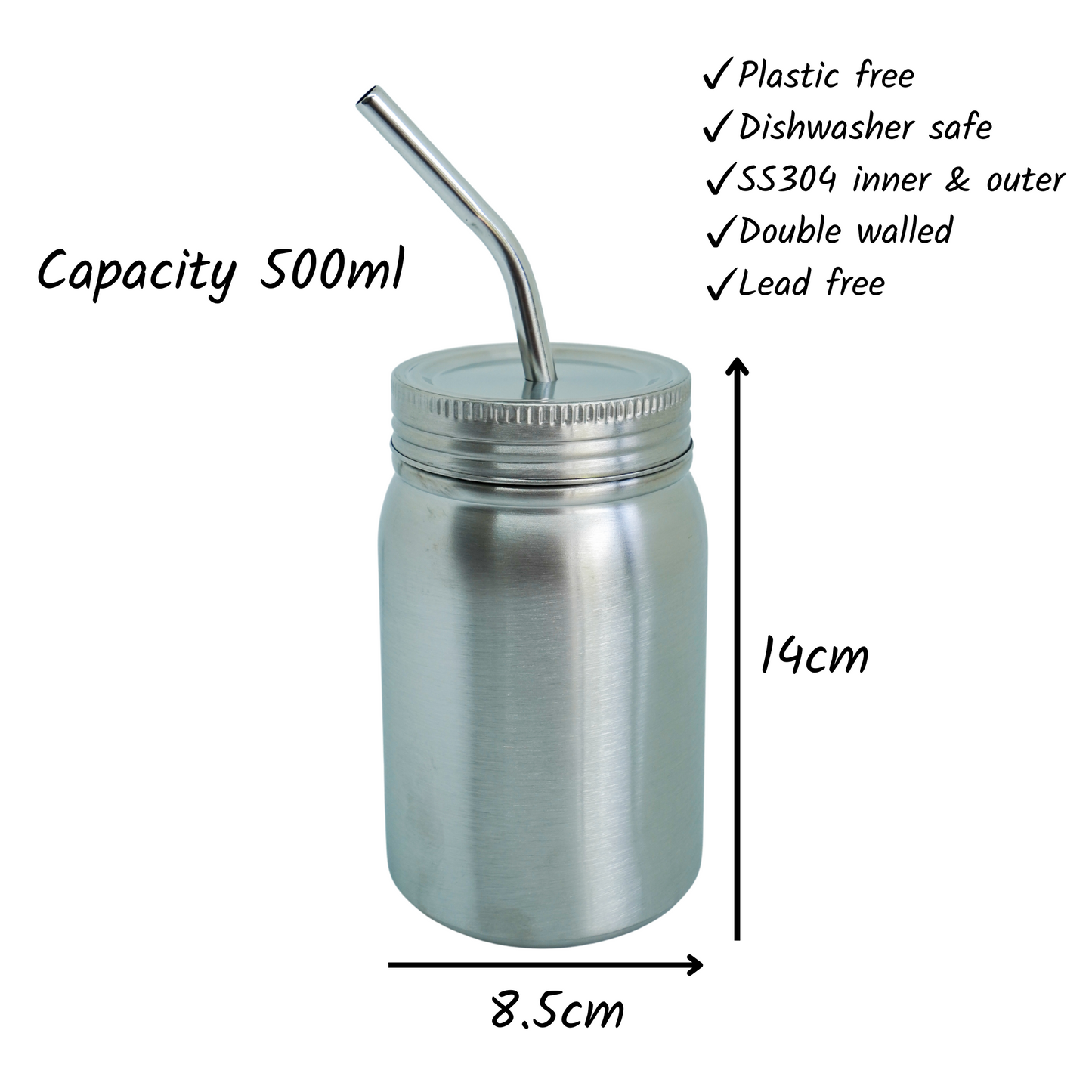 Stainless Steel Double Walled Smoothie Cup 500ml
