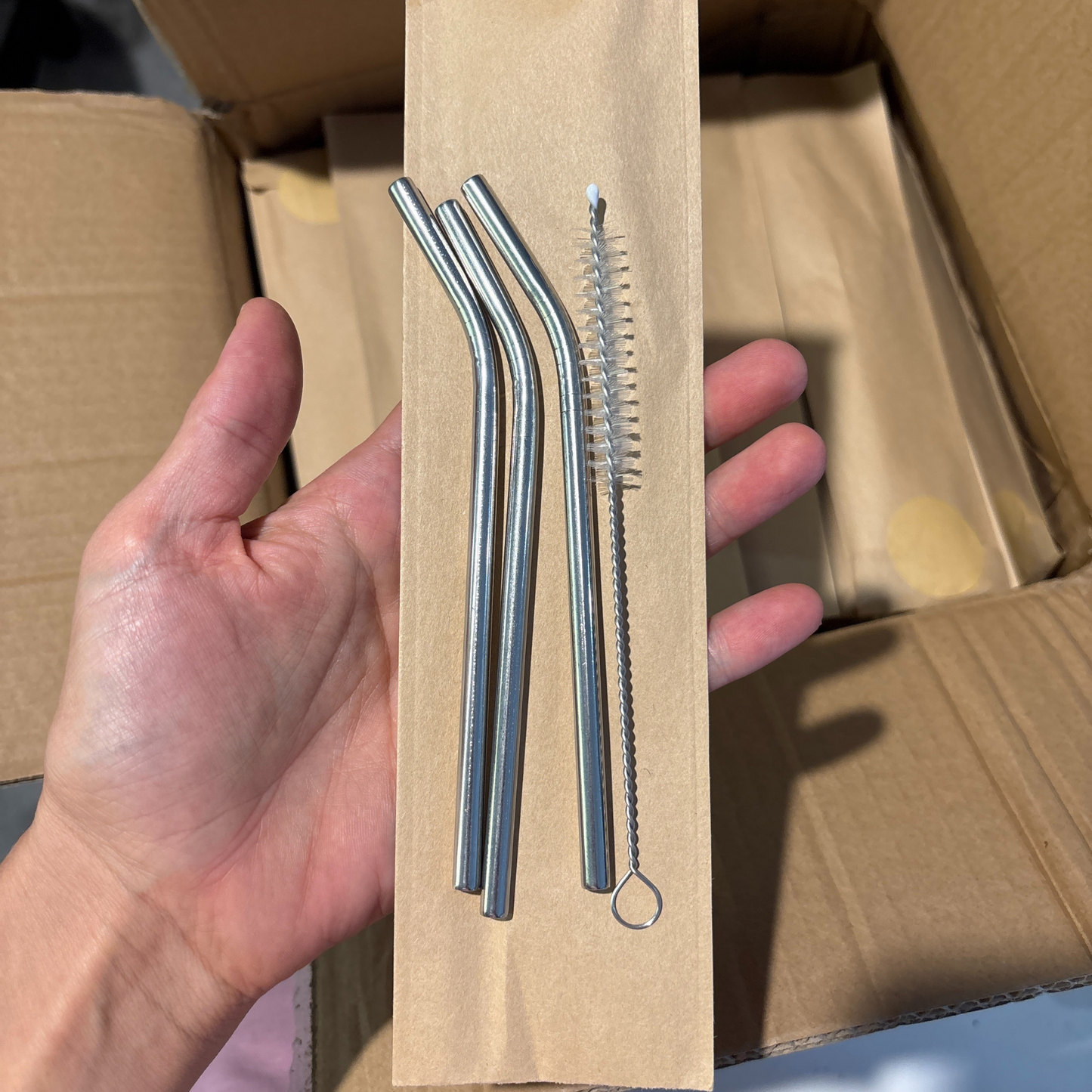 Silicone Bear Head and 3pc Stainless Steel Straw Set