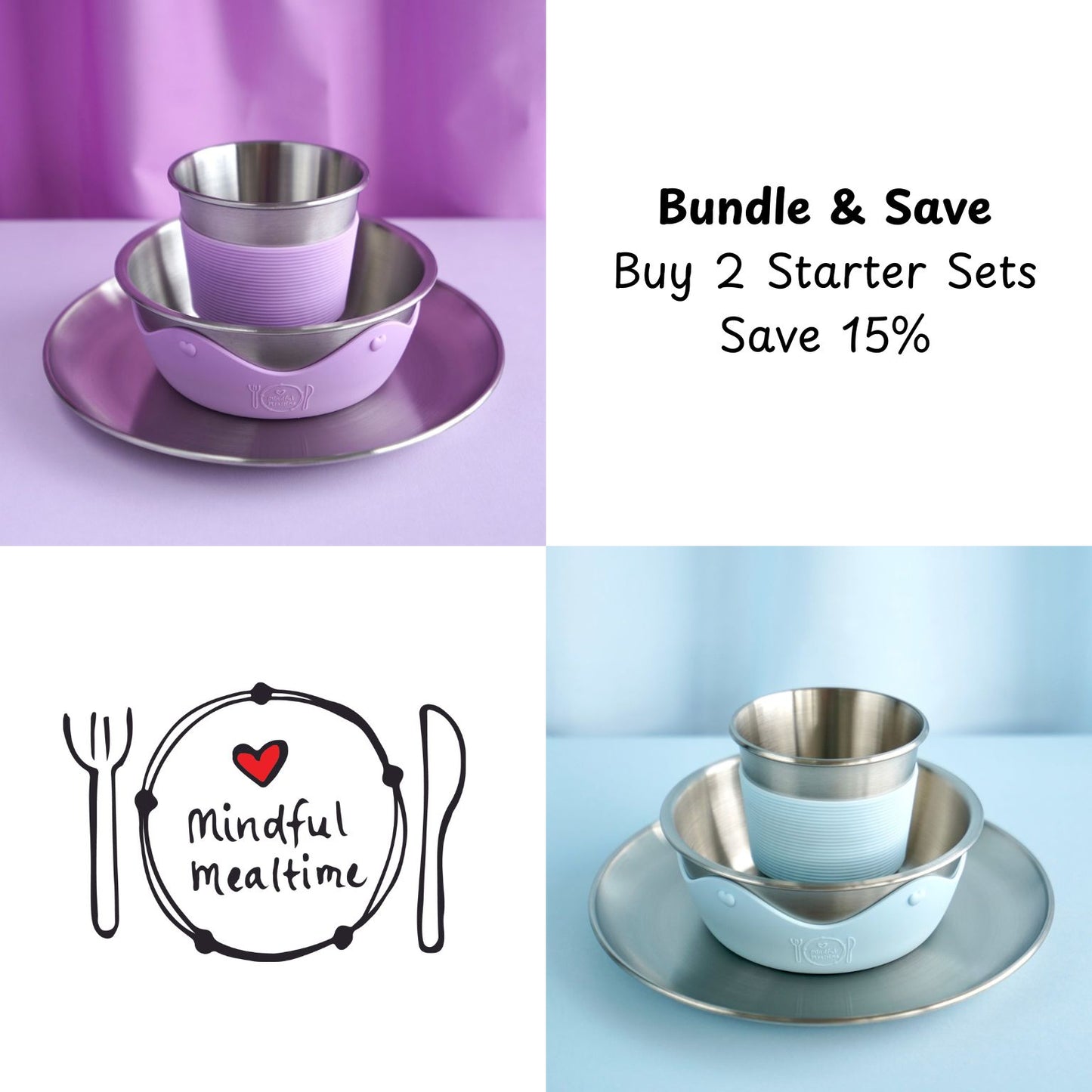 Kids Stainless Steel Mealtime Starter Set PASTELS (Save 10%)