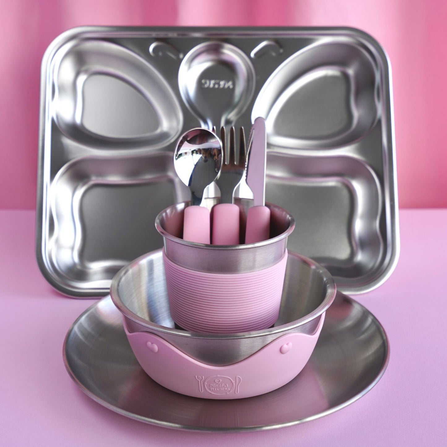 Kids Stainless Steel Mealtime Essentials Set PASTELS + 1 Section Plate (Save 10%)