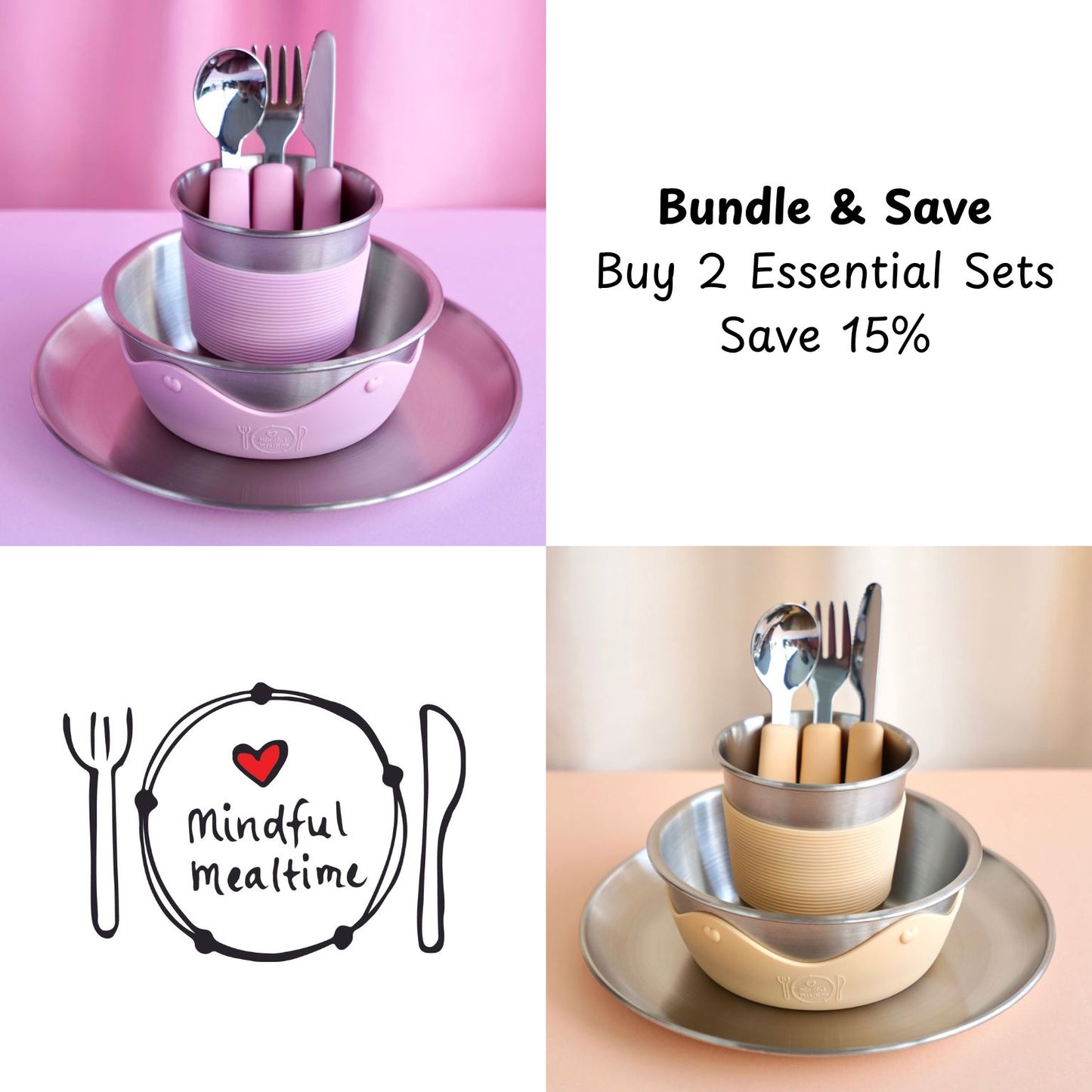 Kids Stainless Steel Mealtime Essentials Set PASTELS (Save 10%)