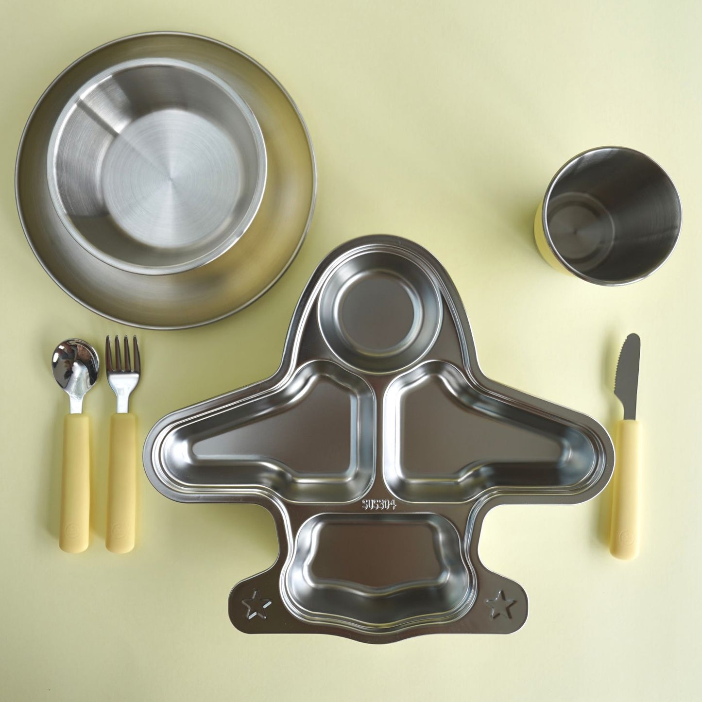 Kids Stainless Steel Mealtime Essentials Set PASTELS + 1 Section Plate (Save 10%)