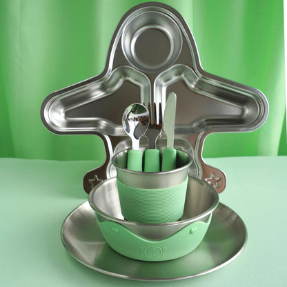 Kids Stainless Steel Mealtime Essentials Set PASTELS + 1 Section Plate (Save 10%)