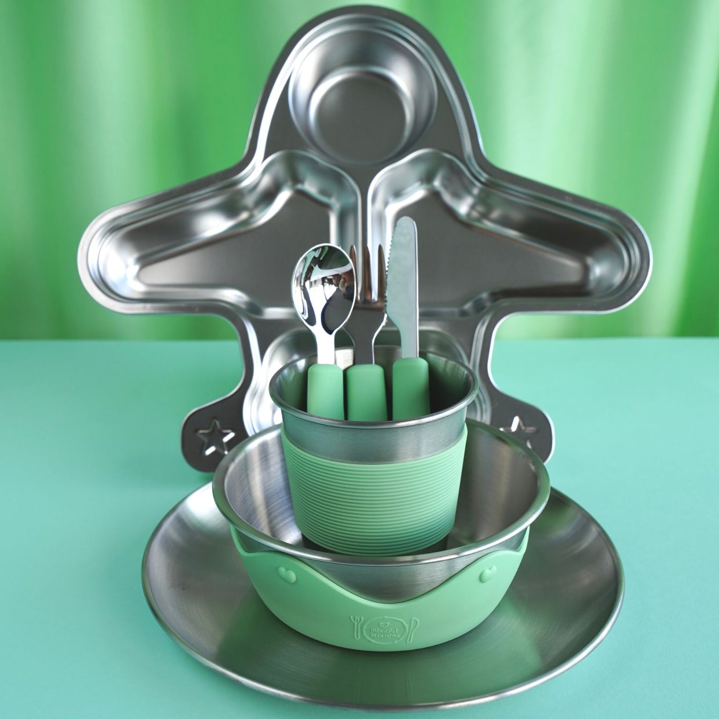 Kids Stainless Steel Mealtime Essentials Set PASTELS + 1 Section Plate (Save 10%)