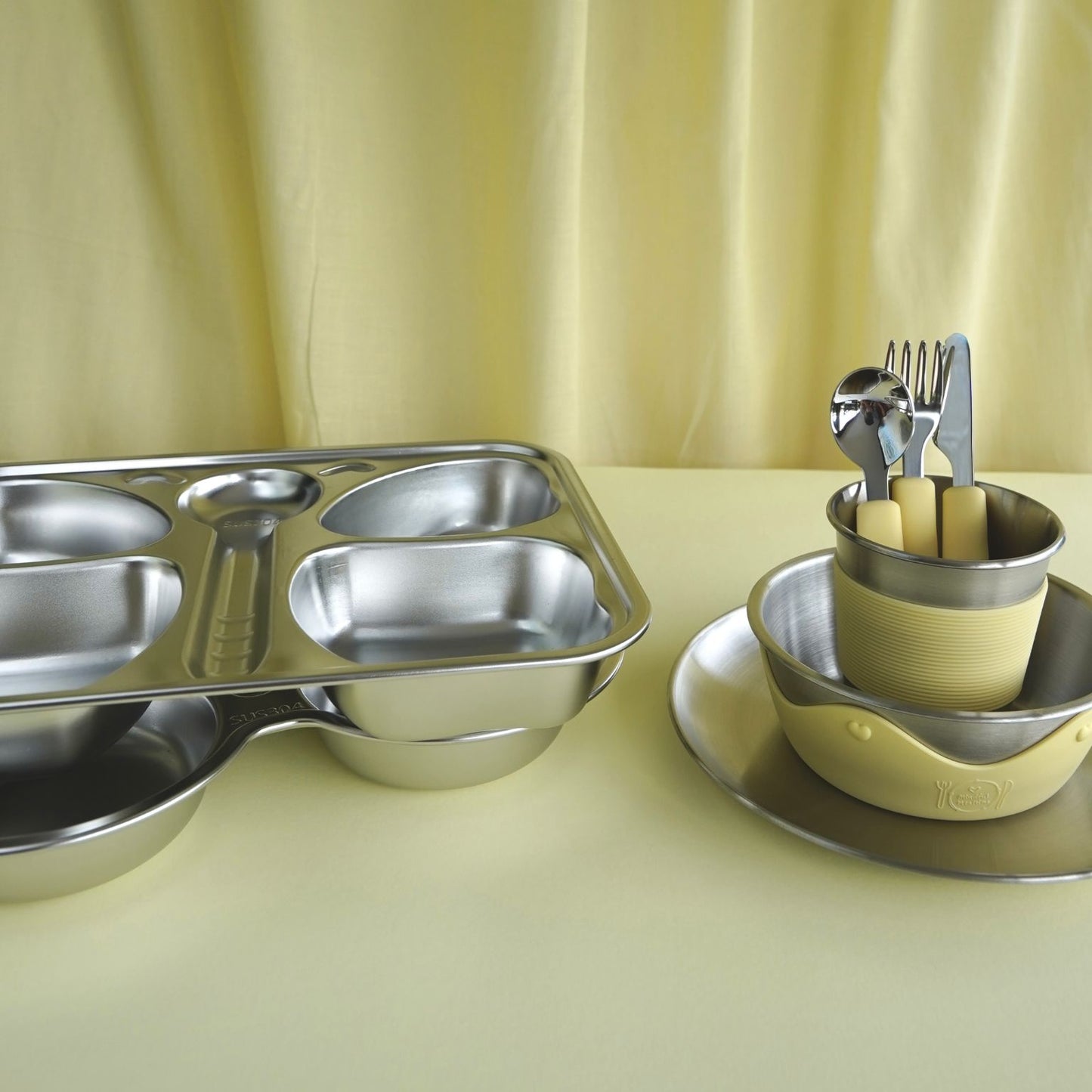 Kids Stainless Steel Mealtime Essentials Set PASTELS + 2 Section Plates (Save 15%)