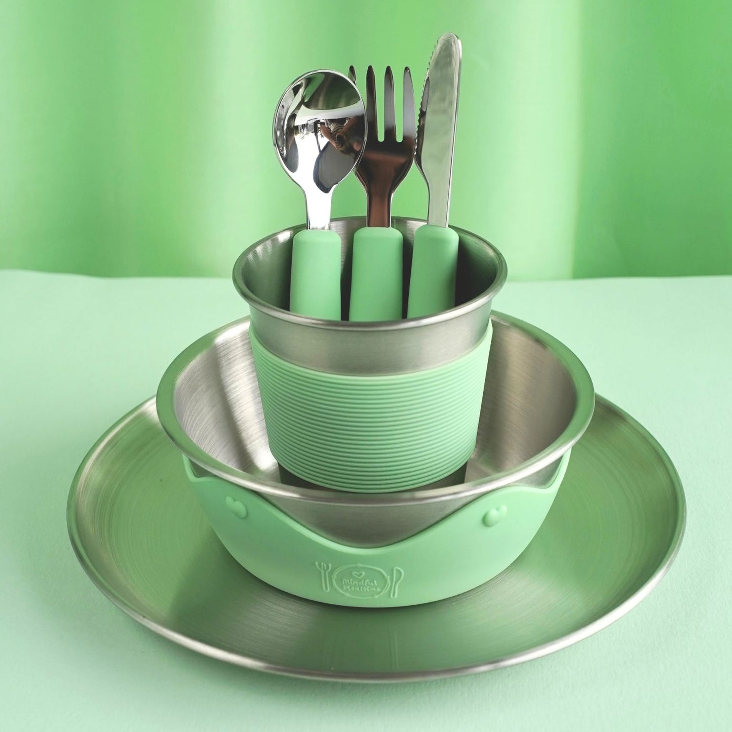 Kids Stainless Steel Mealtime Essentials Set PASTELS + 1 Section Plate (Save 10%)