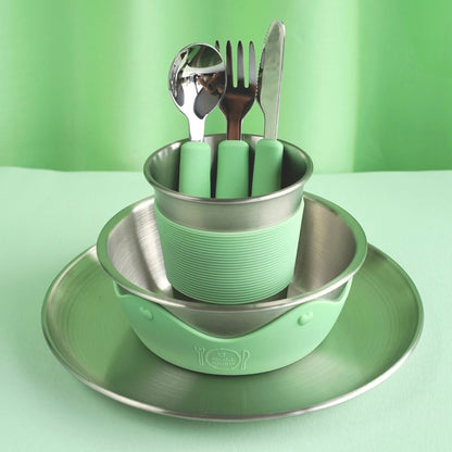 Kids Stainless Steel Mealtime Essentials Set PASTELS + 1 Section Plate (Save 10%)