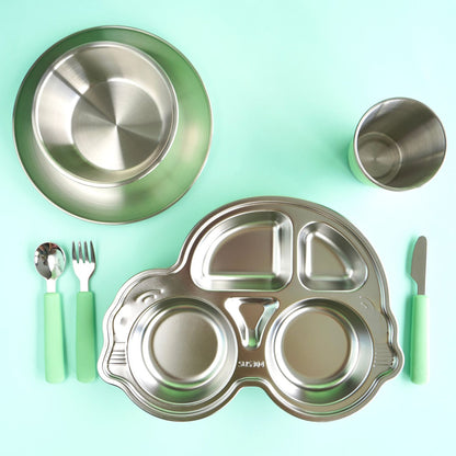 Kids Stainless Steel Mealtime Essentials Set PASTELS + 1 Section Plate (Save 10%)