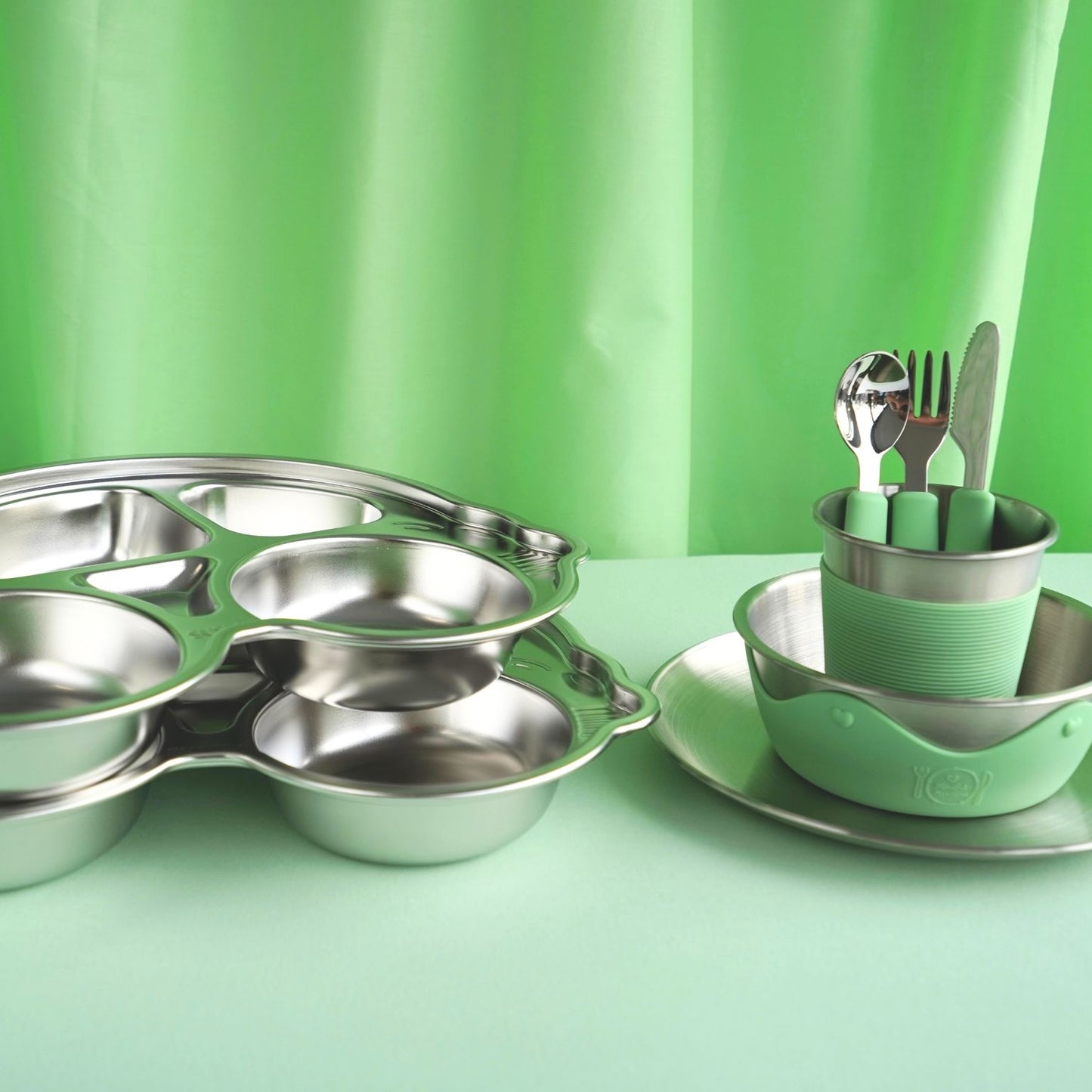 Kids Stainless Steel Mealtime Essentials Set PASTELS + 2 Section Plates (Save 15%)
