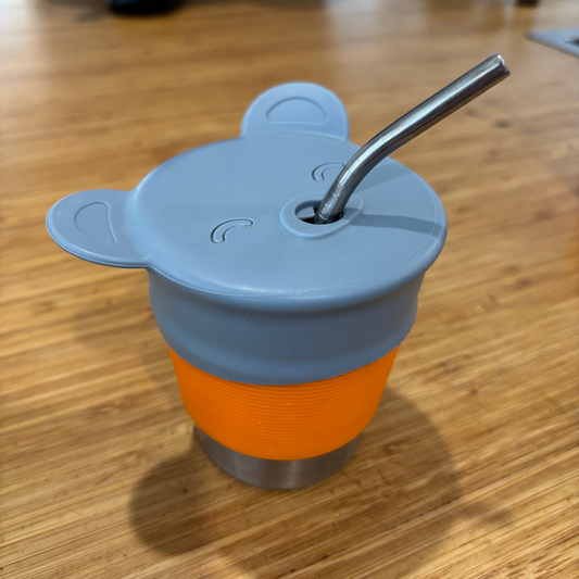 Silicone Bear Head and 3pc Stainless Steel Straw Set