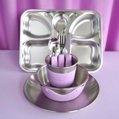 Kids Stainless Steel Mealtime Essentials Set PASTELS + 1 Section Plate (Save 10%)
