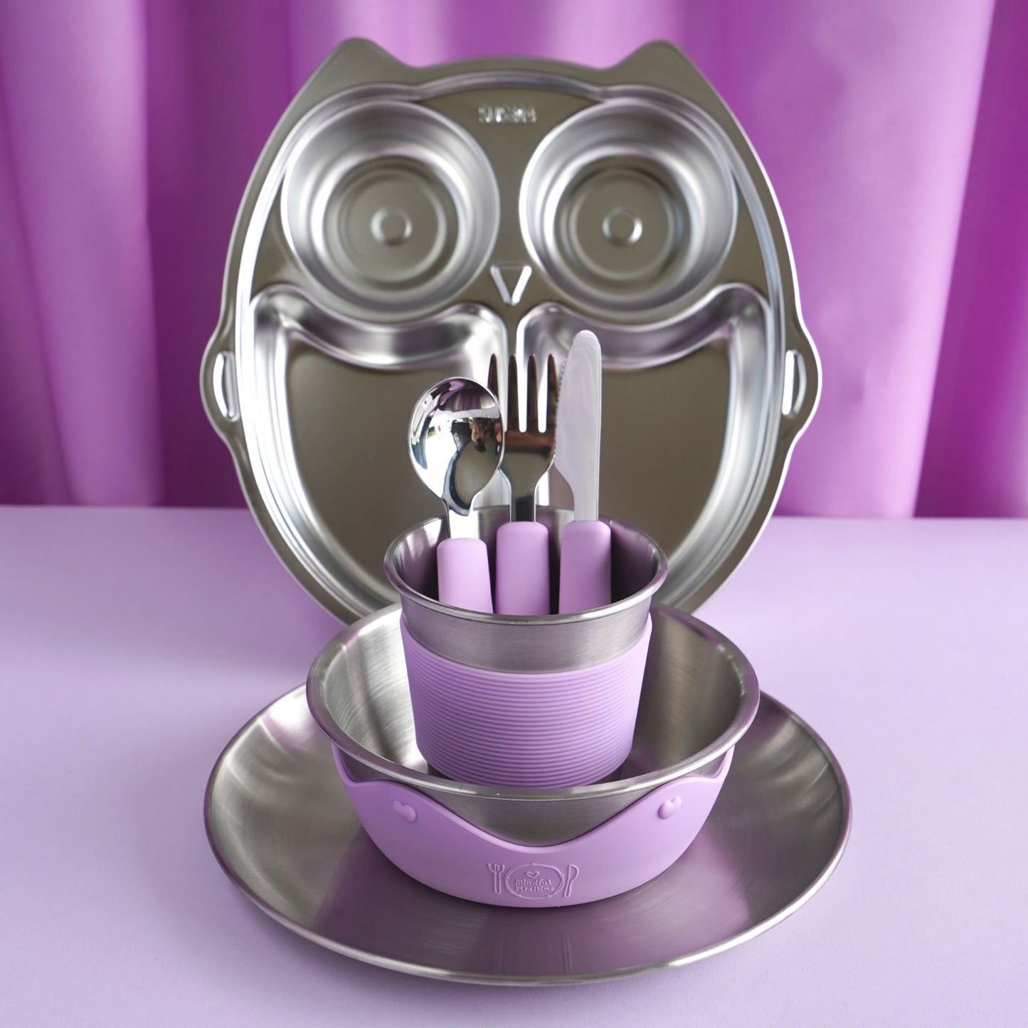 Kids Stainless Steel Mealtime Essentials Set PASTELS + 1 Section Plate (Save 10%)